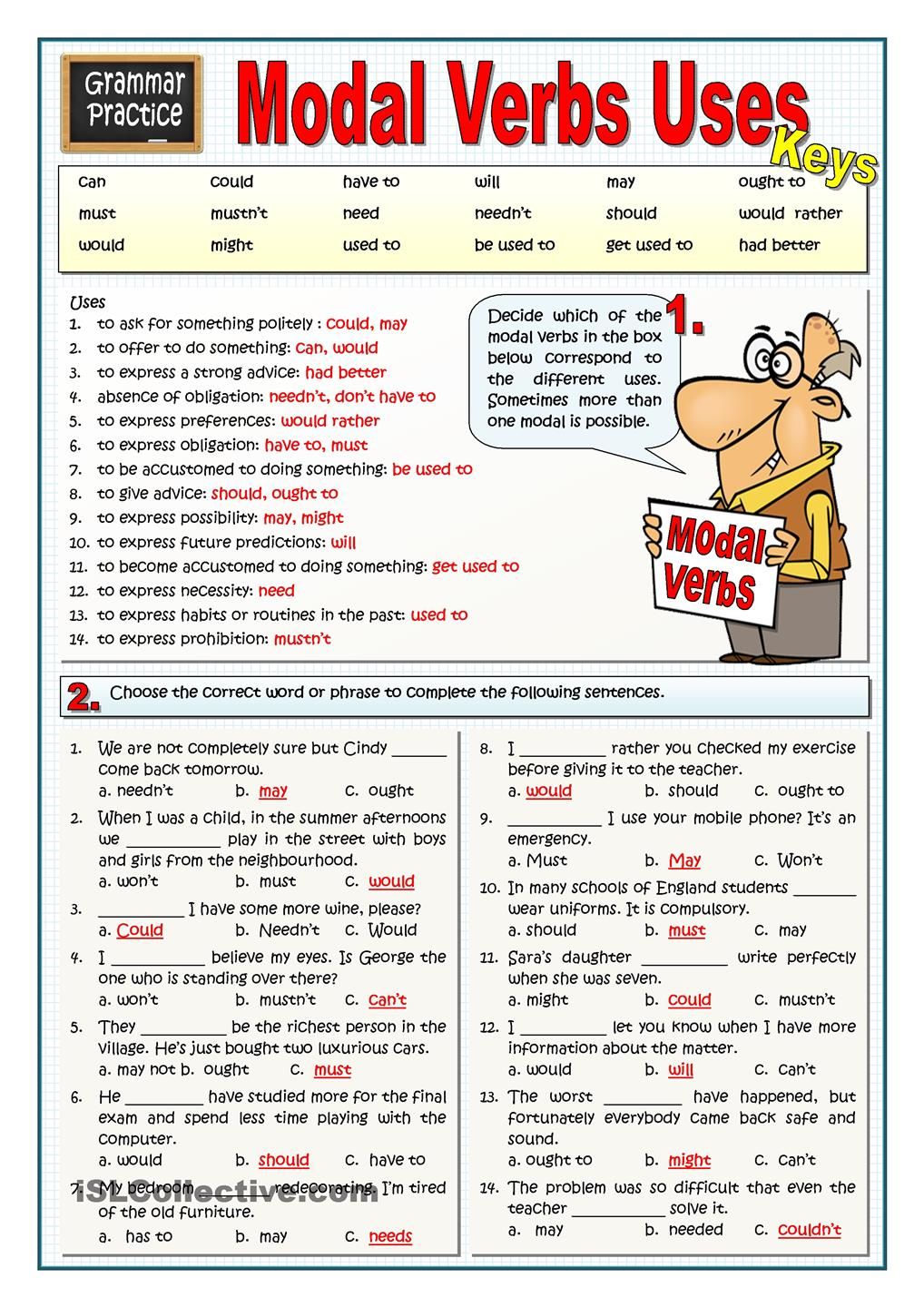 Modal Verbs Exercises With Answers